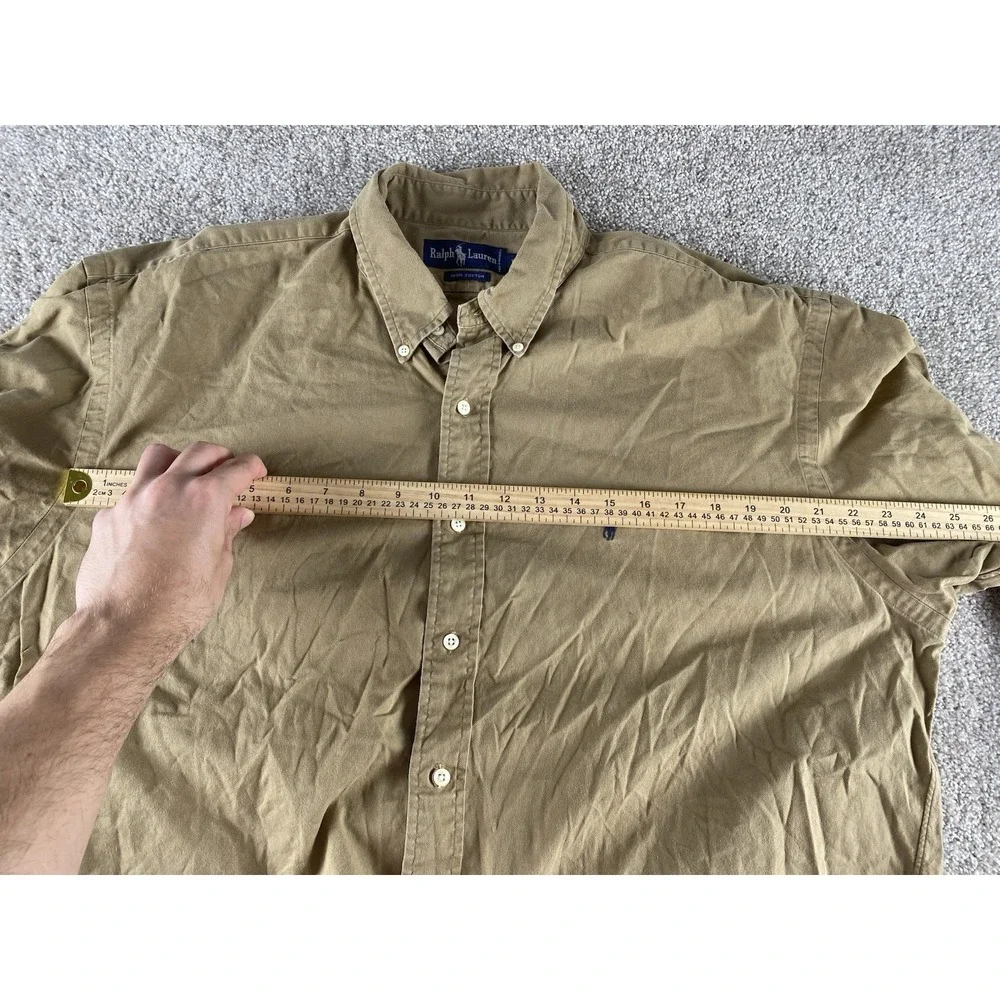 Polo Ralph Lauren Solid Beige Dress Shirt Blue Pony Mens XL Prep Cotton Relaxed